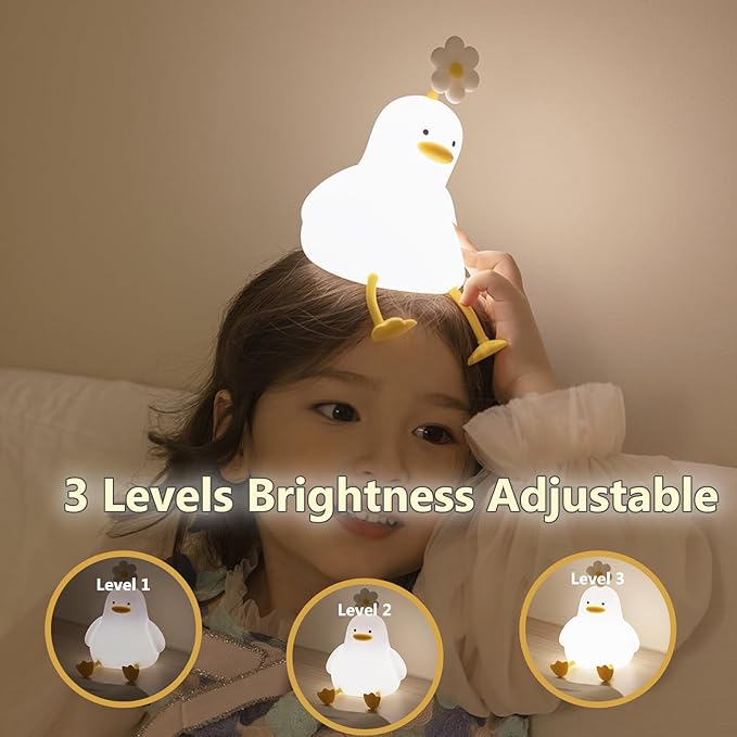 Cute Cartoon Nursery Night Lights, Animal Design Safe Silicone Soft LED Nursery Lamp for Toddler Room Decoration (Flower Duck) - Bloomnest