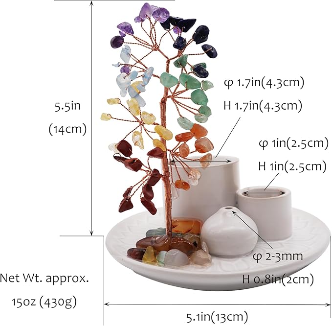 5 in 1 Incense Burner Holder with Crystal Healing Tree, Palo Santo Holder, Sage Holder, Incense Holder for Sticks/Cones/Candles, Ceramic Tray Ash Catcher for Burning Incense, Meditation Gift (White) - Bloomnest