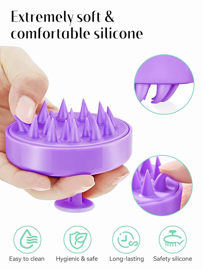 HEETA Scalp Massager Hair Growth, Soft Silicone Scalp Scrubber Shampoo Brush for Exfoliation, Dandruff Removal Head Massage Stress Relax, Wet & Dry Use for Thick Thin Curly Hair Care, Purple HEETA