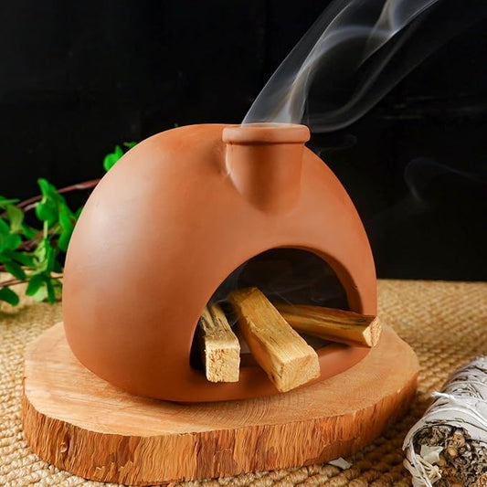 Large Handmade Terracotta Palo Santo Holder - Chiminea Incense Dish with Chimney, Cone Burner for Sage, Ideal for Meditation, Zen, Yoga, Spa | Aromatherapy, Mindfulness, Altar Decor Gift MOUGIGI
