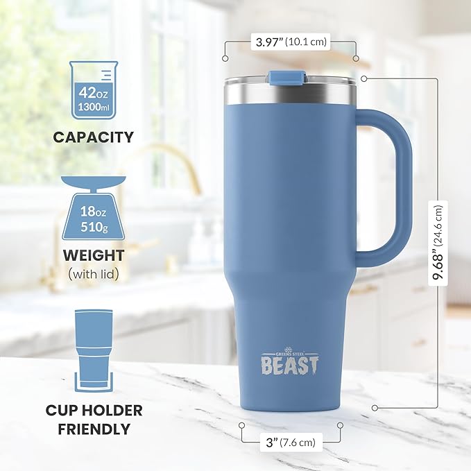 Beast 42 oz Tumbler Stainless Steel Vacuum Insulated Coffee Ice Cup Double Wall Travel Flask (Stormy Sky Blue) - Bloomnest