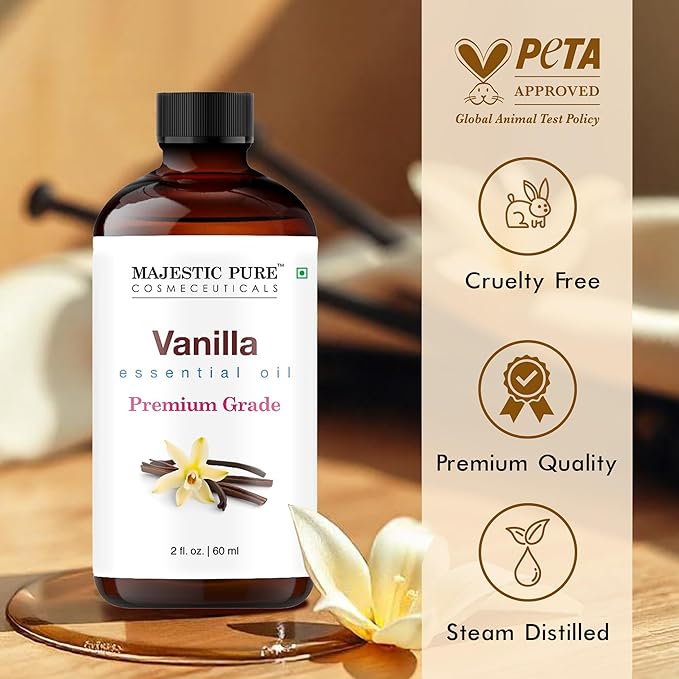 Majestic Pure Vanilla Essential Oil with Glass Dropper - 2 Fl Oz - 100% Pure and Natural Vanilla Oil - Premium Grade Essential Oils for Diffuser, Aromatherapy, Soap and Candle Making - Bloomnest