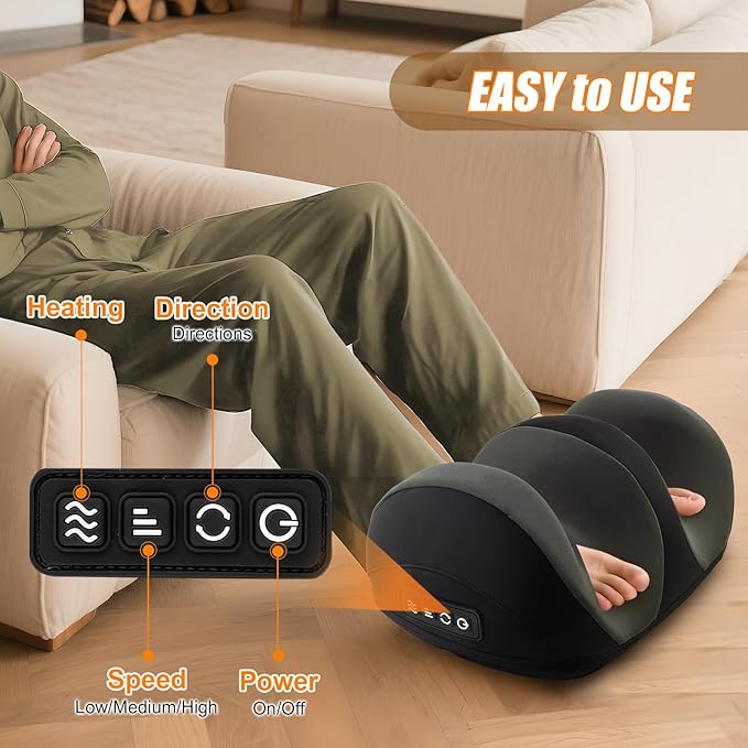 Foot Massager with Heat, Shiatsu Kneading Foot and Calf Electric Massager Machine with Roller, Massage Feet/Arm/Calf/Ankle for Relax, Plantar Fasciitis, Pain Relief, Gifts for Women & Men, Black - Bloomnest