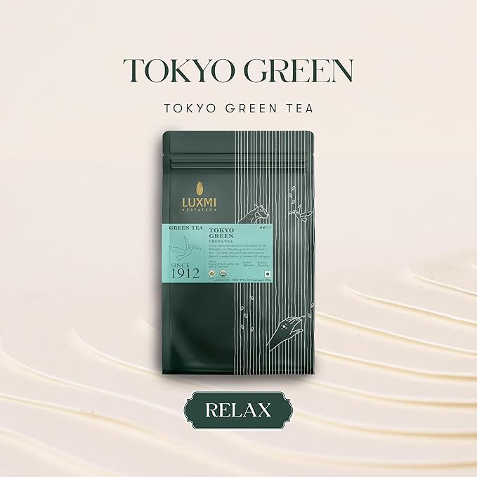 Luxmi Estates Tokyo Green Organic Green Tea (50 Tea Bags) Tea Bags For Relaxing, Calming, and Stress Relief, With Certified Organic Darjeeling Makaibari Green Tea - Bloomnest