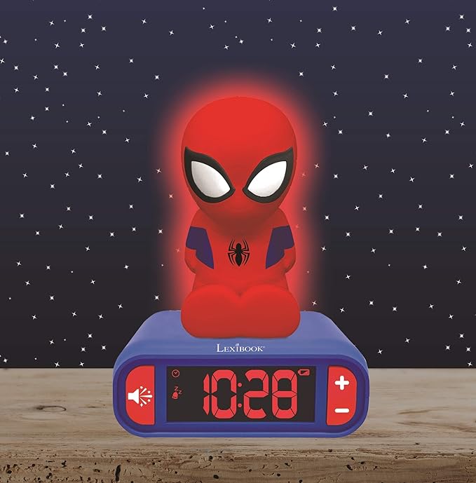 LEXiBOOK - Marvel Spider-Man Digital Alarm Clock with Night Light Snooze and Marvel Spider Man Superheroes Sound Effects - Boys Clock - Luminous Spiderman, Blue - RL800SP - Bloomnest