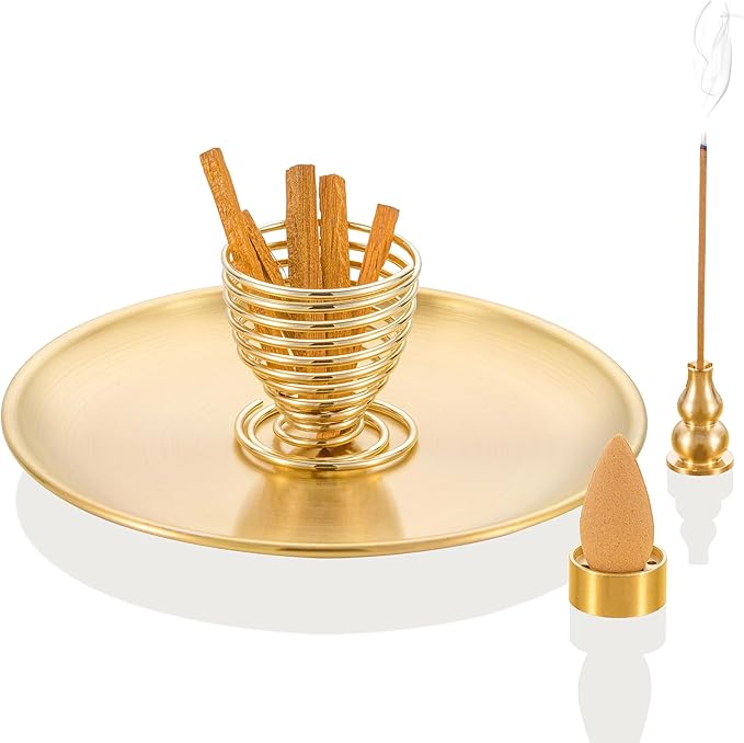OSOPOLA 4 in 1 Incense Burner - 6.7 Inch Brass Gourd-Shaped Incense Holder for Sticks/Cones/Coils - Metal Ash Catcher for Meditation/Yoga/Home Decor ZX11 - Bloomnest