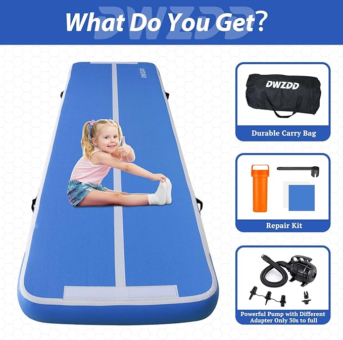 Dwzdd Gymnastics Air Mat 10ft/13ft/16ft/20ft Tumbling Mat Inflatable Gymnastics Tumble Track for Home/Gym/Training/Cheerleading/Water with Electric Pump