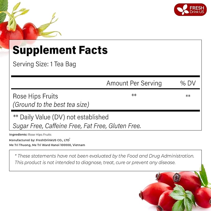 FreshDrinkUS, Premium 135 Rosehip Tea Bags, 100% Natural & Pure from Rose Hip Fruits. Loose Rosehip Herbal Tea. Made with Natural Material Tea Bags. No Sugar, No Caffeine, No Gluten, Vegan. - Bloomnest