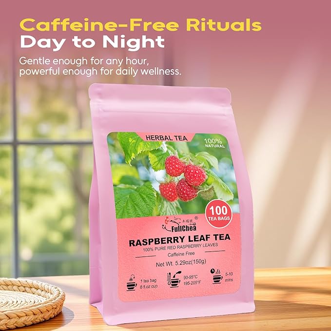 FullChea - Raspberry Leaf Tea Bag, 100 Count - Natural Pregnancy Tea for Women's Wellness, Menstrual Cycle & Uterine Health - Pure Red Raspberry Leaves - Non-GMO - Caffeine-free - Bloomnest