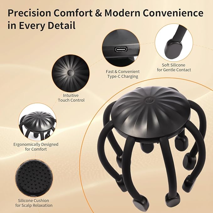 Hands-Free Scalp Massager, Electric Octopus Head Massager, Wearable Multi-Point Vibration Scalp Massager, Quiet & Lightweight for Work, Gaming & Relaxation, Tech Gifts for Men Women Bloomnest
