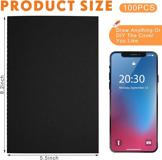 Mimorou 100 Pcs Journals Notebooks Bulk - Kraft Softcover A5 Small Notebooks 5.5 Inch x 8.3 Inch Notepads with 60 Page 30 Sheet for Writing Sketch Travel Office Supplies(Black,Unlined) - Bloomnest