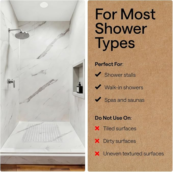 GORILLA GRIP Patented Square Shower Stall Mat, Small Bathtub Floor Mats for Stand Up Showers, Suction Cups and Drainage Holes, Machine Wash, Soft on Feet, Bathroom Accessories 21x21 Inch, 2 Pack Clear - Bloomnest