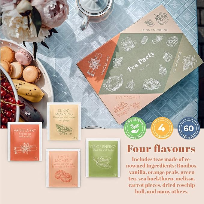 ACORUS Tea Party with 4 Different Flavors | Tea Set | 40 Count Natural Rooibos, Black Tea, Green Tea Packs with Beautiful Gift Box | Tea Bags Variety Pack - Bloomnest