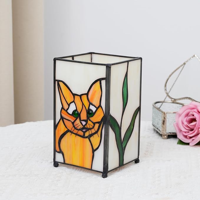 Tiffany Lamp Stained Glass lamp Small Bedside Table Lamps for Living Room Home Decor,Girls Women Birthday Christmas Thanksgiving Day Gift,Cat - Bloomnest