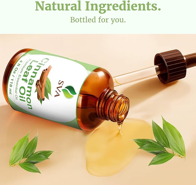 SVA Cinnamon Leaf Essential Oil – 4 Fl Oz – 100% Natural Cinnamon Oil - for Diffuser, Hair Care, Face, Skin Care, Aromatherapy, Scalp and Body Massage, Soap and Candle Making – with Dropper - Bloomnest