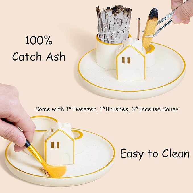 ZenBless 5 in 1 Incense Holder Burner for Palo Santo, Sage, Incense Sticks/Cones and Candle - Ceramic Incense Cone Smudge Tray,Aromatherapy Home Decoration - Bloomnest