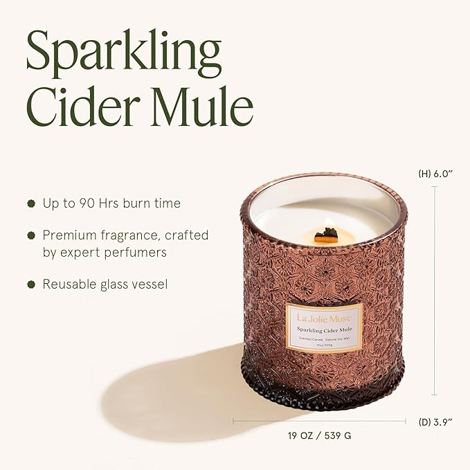 LA JOLIE MUSE Fall Candle | Sparkling Cider Mule Candle – Apple Cider, Orange & Amber | 19 oz Wooden Wick | Clean Burn & Vibrant Scent | Fun Gift for Hosts & Fall Tablescapes - Bloomnest