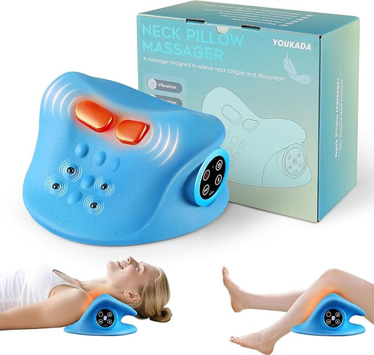 YOUKADA Neck Massager, 3 in 1 Modes, Electric Shoulder Relaxer, Neck Stretcher with Heat for Pain Relief Deep Tissue, Ergonomic 26°Shoulder Massager, Portable for Car/Office/Home (Blue) - Bloomnest