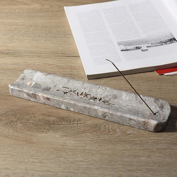 Koville Marble Incense Holder, Incense Holder for Sticks, Incense Sticks Holder Ash Catcher for Meditation Yoga SPA, Natural Stone Incense Burner, Home Table Decor (Grey)