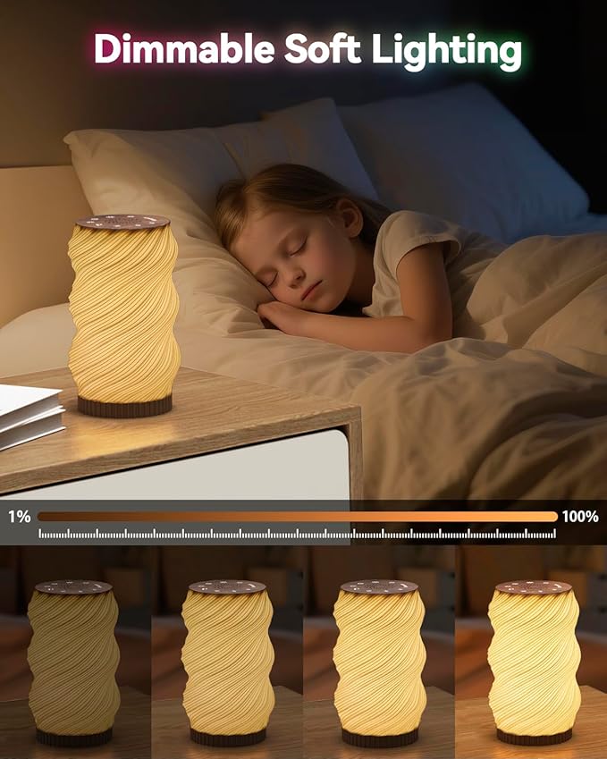 Touch Small Lamp for Bedroom, White Noise Sleep Sound Machine with Mood Night Lighting, Modern Bedside Table Lamp with Bluetooth Speaker, 20 Brightness & 30 Volume, Night Lights for Adults/Kids - Bloomnest