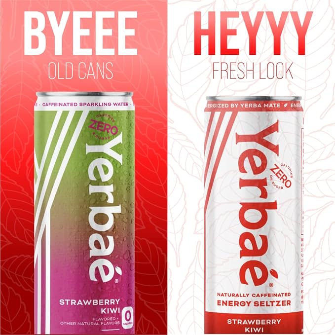 Yerbaé Energy Seltzer - Strawberry Kiwi, No Sugar/Calories/Carbs. Energized by Yerba Mate, Naturally Caffeinated Plant-Based, Healthy Alternative to Coffee/Sugary Sodas, Pack of 12, 12oz cans - Bloomnest