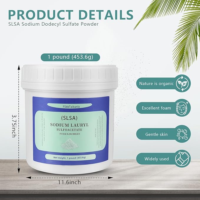 1 Pound of SLSA Powder for Bath Bomb Making, Premium Sodium Lauryl Sulfoacetate Powder, Sodium Lactate for soap Making, Gentle on The Skin. Suitable for Bath TrufflesCrafting Bath Bombs and More - Bloomnest