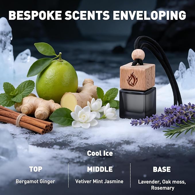Car Air Freshener Hanging 2 Pack, Cool Ice Fragrance Essential Oil Diffuser for Cars, Long Lasting Car Scent Air Fresheners Car Accessories for Men - Bloomnest