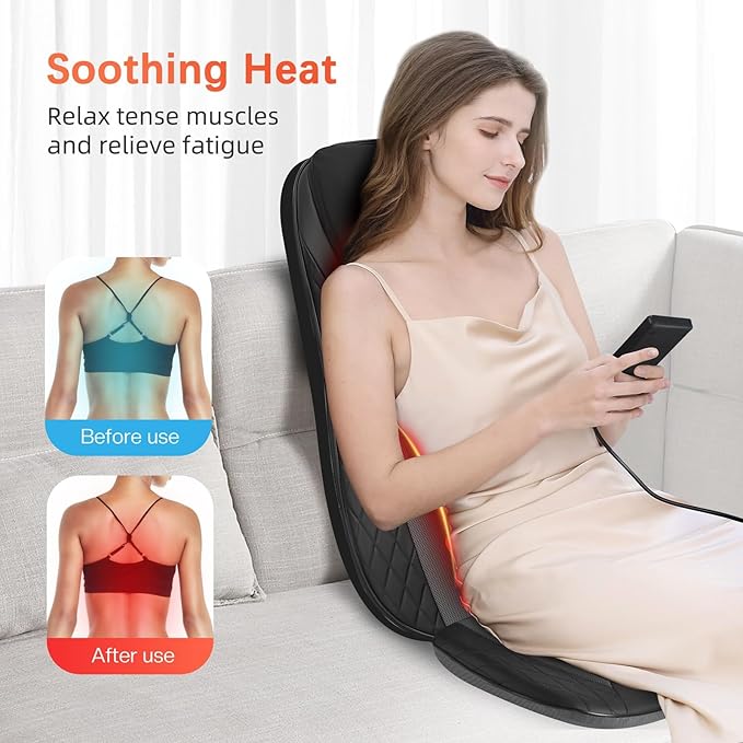 Shiatsu Neck & Back Massager with Heat, Massage Chair Pad Cushion for Stress Relief, Inflatable Flaps Back Support, Kneading or Rolling Chair Seat Massage - Bloomnest
