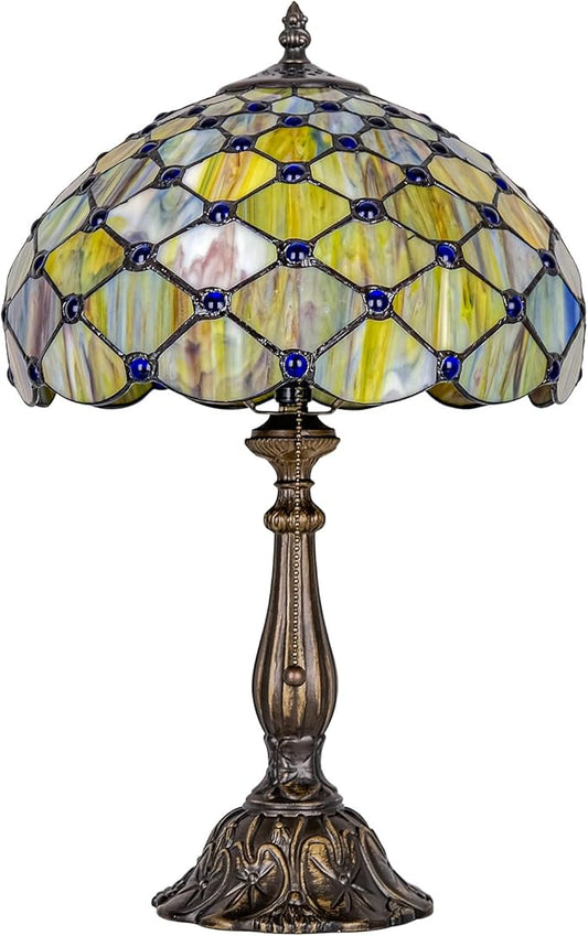Tiffany Lamp Vintage Gradient Green Stained Glass Bead Table Lamp Desk Bedside Reading Light Decor Bedroom Living Room Home Office D12*H18 Inches (Gradient Green) - Bloomnest