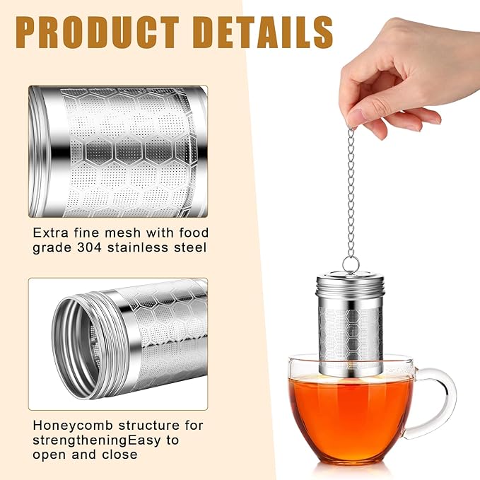 Umigy 4 Pcs Tea Infuser Strainers for Loose Tea with Scoop, Extra Fine Mesh Steeper 304 Stainless Steel Diffuser Leaf Holder with Extended Chain Hook for Brew, Spices, Seasoning - Bloomnest