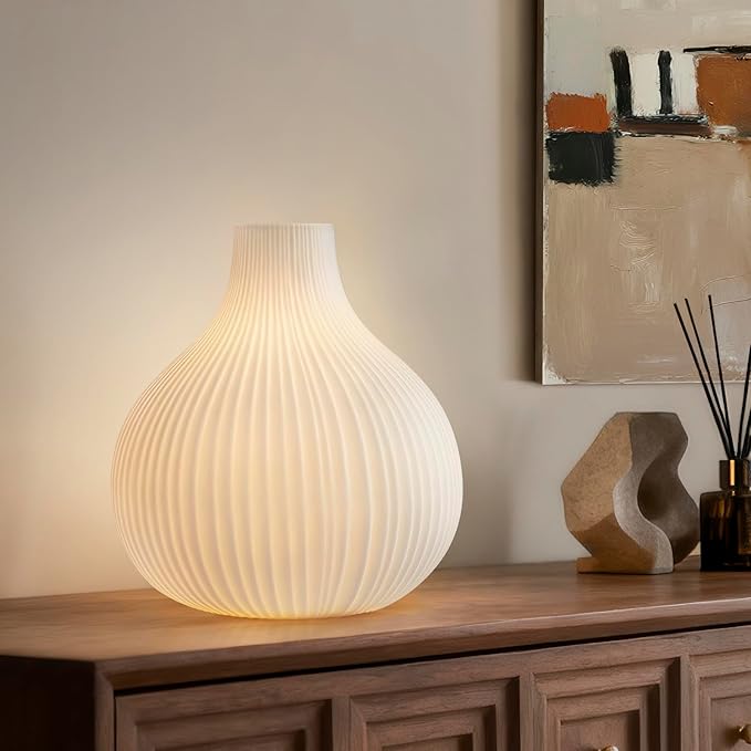 RONDURE 8.7" Modern Ceramic Table Lamp, Modern Bedside Lamps for Bedroom, Living Room and Nightstand, White Translucent Ceramic Shade, Warm Ambient Lighting, Home Decor - Bloomnest