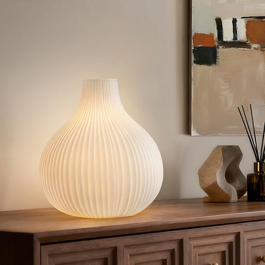 RONDURE 8.7" Modern Ceramic Table Lamp, Modern Bedside Lamps for Bedroom, Living Room and Nightstand, White Translucent Ceramic Shade, Warm Ambient Lighting, Home Decor - Bloomnest