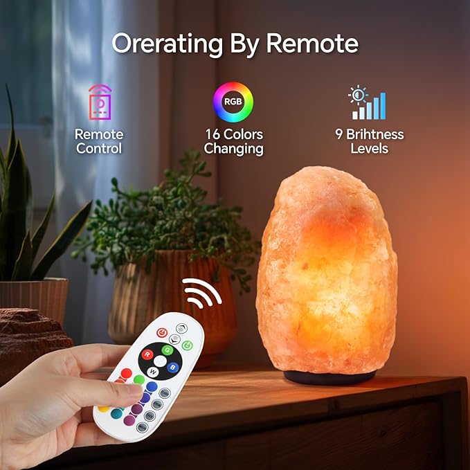 Himalayan Salt Lamp - 9-11 Inch 11-15 lbs, Natural Pink Large Salt Rock Lamp with Remote Control, 16 Color-Changing LED, USB-Powered Night Light for Home, Office, Bedroom, Yoga Decor