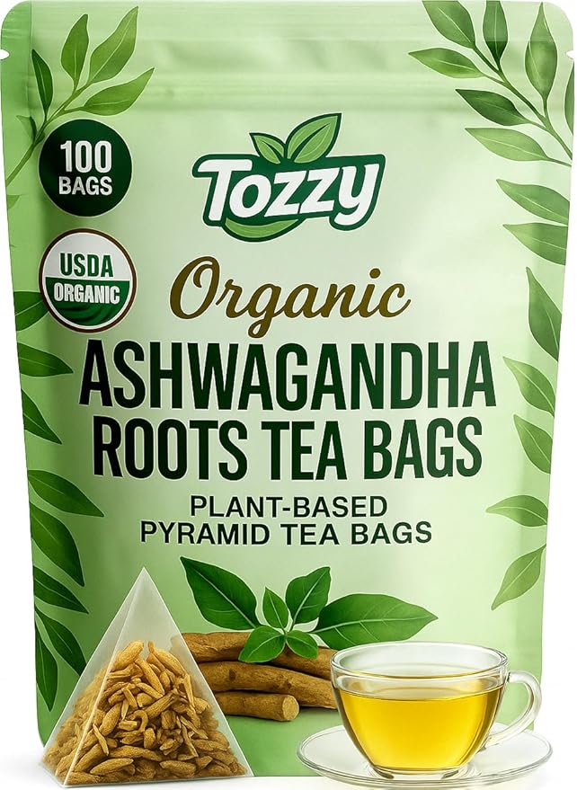 Tozzy Organic Ashwagandha Tea – 100 Count, Plant-Based Pyramid Tea Bags - Bloomnest