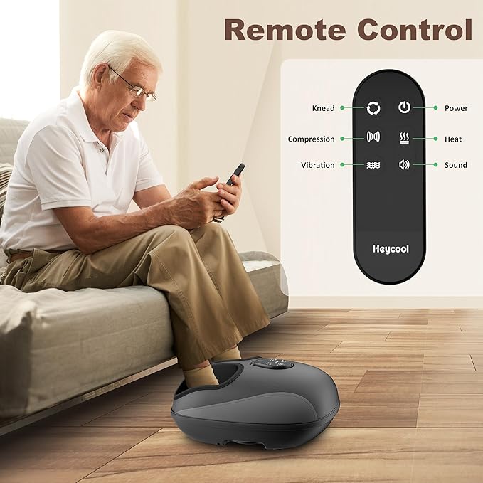 Shiatsu Foot Massager, Electric Foot Massager Machine with Heat, Deep Kneading, Compression, Vibration, Remote Control, Feet Massager for Neuropathy, Plantar Fasciitis, Size 13 - Bloomnest