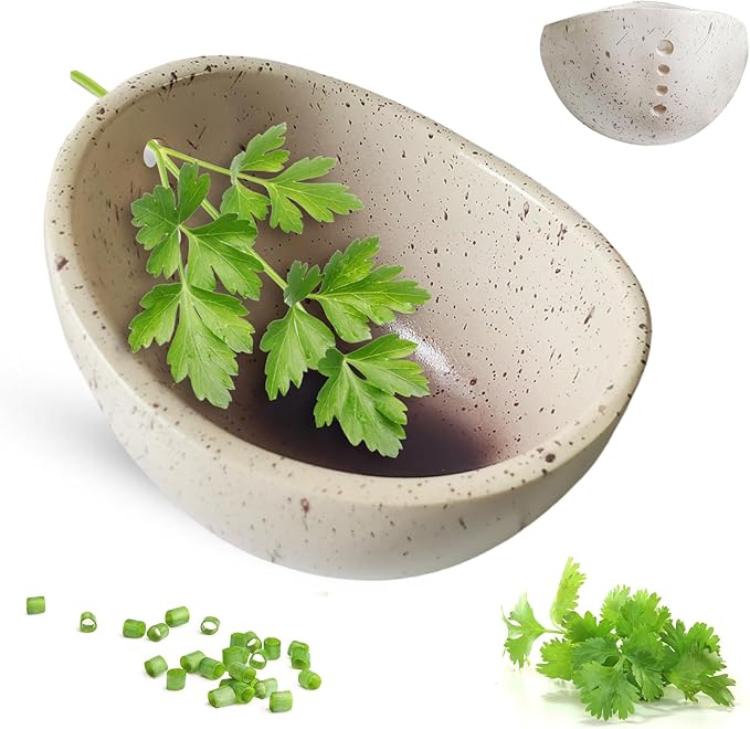 Pottery Herb Stripper Bowl – 4-Slot Herb Stripper with Multiple Hole Sizes, Ergonomic Design, Separating Leaves and Stems for Thyme, Basil, Rosemary, and More (White) - Bloomnest