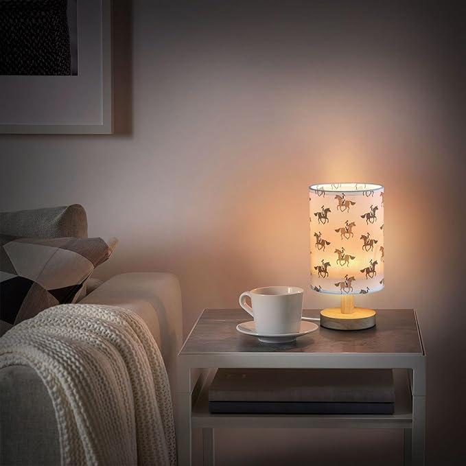 Table Lamp Cowgirl on Horse Pattern Nightstand Lamp with Wood Base Fabric Lamp Shade Bedside Desk Lamp for Living Room Bedroom Kids Room Office - Bloomnest