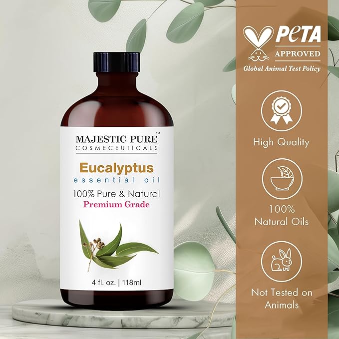 Majestic Pure Eucalyptus Essential Oil with Glass Dropper - Huge 4 Fl Oz - 100% Pure and Natural Eucalyptus Oil - Premium Grade Essential Oils for Diffuser, Aromatherapy, Soap and Candle Making - Bloomnest