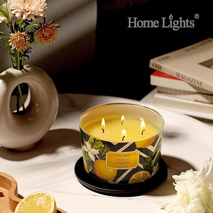 HomeLights Large jar Candle | 4-Wick Long-Lasting Scented Candles, 18oz Natural Soy Wax Candle for Home Scented, Eclectic Mixed Styles Gifts for Women & Men, Amalfi Lemon - Bloomnest