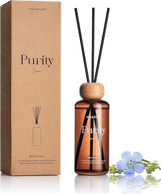 M&SENSE Linen Scent Reed Diffuser | 6.3 fl oz Natural Essential Oil Diffuser with Sticks, Non-Toxic Housewarming Aromatherapy Diffuser Gift for Bathroom & Shelf Decor MSENSE