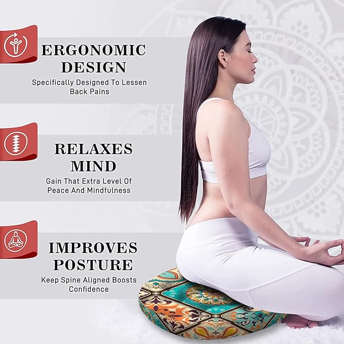 Mandala Meditation Cushion, Boho Meditation Mat, Meditation Pillows for Sitting on Floor, Cushions for Sitting in Home and Outdoor, Round Floor Pillows Cushion Seating for Yoga 22'' X 22'' - Bloomnest