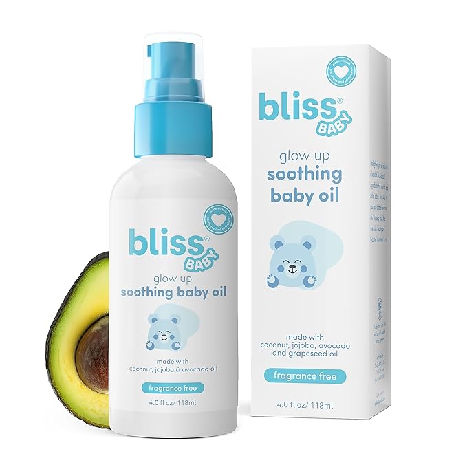 Bliss Baby Oil, All Natural, Premium & Unscented, Vegan - Made with Organic Avocado Oil, Coconut Oil, Dermatologist Tested, Soothing & Hydrating Baby Massage Oil, Travel Size 4 fl. Oz. - Bloomnest