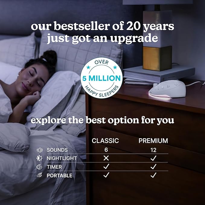 Homedics Sleep Better Portable Sound Machine, Night Light,12 Soothing Sounds Including White Noise, Rain, and Thunderstorm, Ultra-Portable Design, Auto-Off Timer, Ideal for Travel & Baby Sleep - Bloomnest