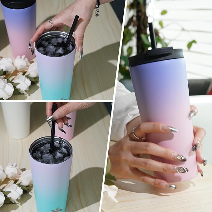 30 OZ Insulated Tumbler with Lid and 2 Straws Stainless Steel Water Bottle Vacuum Travel Mug Coffee Cup,ArmyGreen - Bloomnest