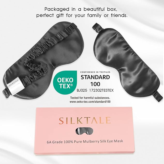 Mulberry Silk Blackout Adjustable Sleep Eye Mask for Men/Women Travel Plane,Charcoal - Bloomnest