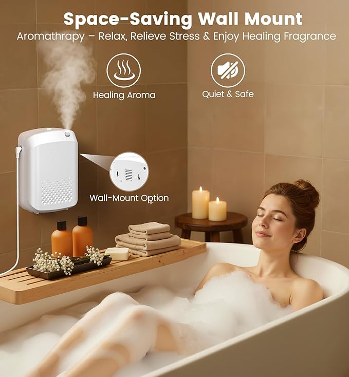 Waterless Essential Oil Diffuser 3000 Sq.Ft Coverage for Large Home Hotel Office, 400ml Cold Air Scent Machine for Aromathrapy, Bluetooth App Control, Quiet No-Noise Aroma Diffuser Wall Amount - Bloomnest
