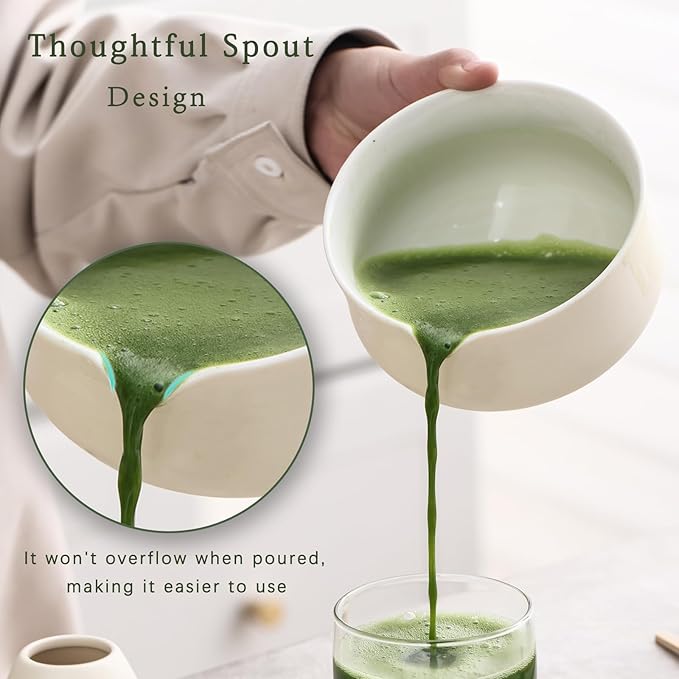 Matcha Set, Japanese Tea Set Includes Matcha Bowl with Spout, Matcha Whisk Holder (chasen), Bamboo Matcha Whisk and Bamboo Scoop, Ceramic Matcha Kit for Tea Lovers - Bloomnest