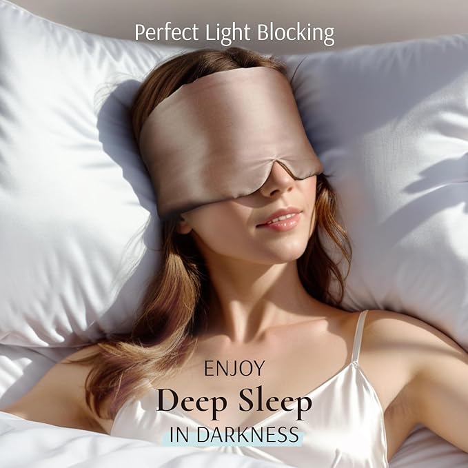 Zenssia 100% Mulberry Silk Sleep Mask Eye Mask for Man and Woman with Adjustable Headband, Full Size Large Sleep Mask & Blindfold for Total Blackout for All Night Sleep, Travel & Nap-Taupe - Bloomnest