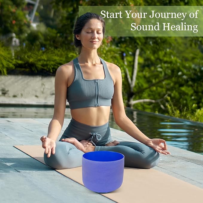 432HZ 8 Inchs A Note Indigo Frosted Crystal Singing Bowl for Meditation Healing Yoga Chakra Quartz Crystal Sound Bowls with Heavy Duty Carry Case and Rubber Mallet,Suede Striker,O-rings - Bloomnest