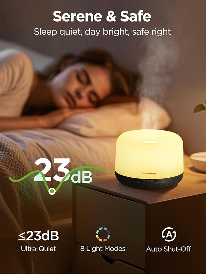 InnoGear Aromatherapy Diffuser & 10 Essential Oils Set, 500ml Essential Oil Diffuser with Remote Control Ultrasonic Cool Mist Scent Humidifier Vaporizer Auto-Off Timer for Room Office Home, Brown - Bloomnest